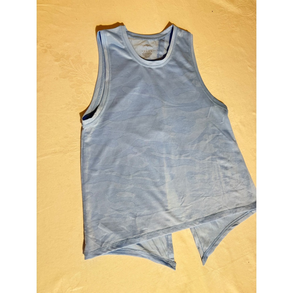 Activewear Gottex Studio Light Blue Camo Mesh Split Back Active Tank Top Size S